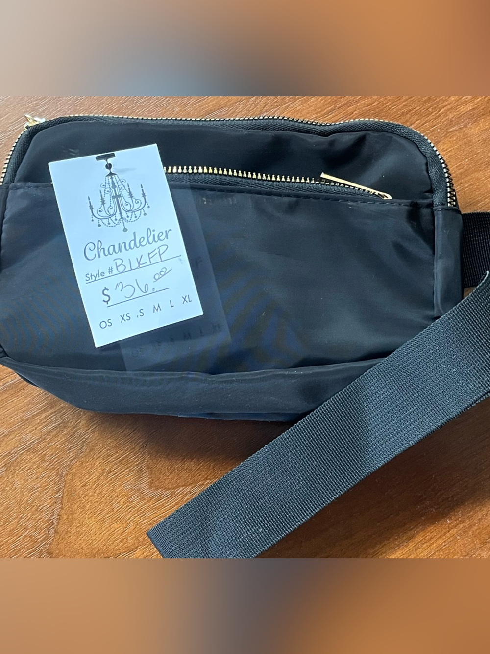 Black Crossbody Fanny Pack with Gold Zippers - Picture 5 of 6